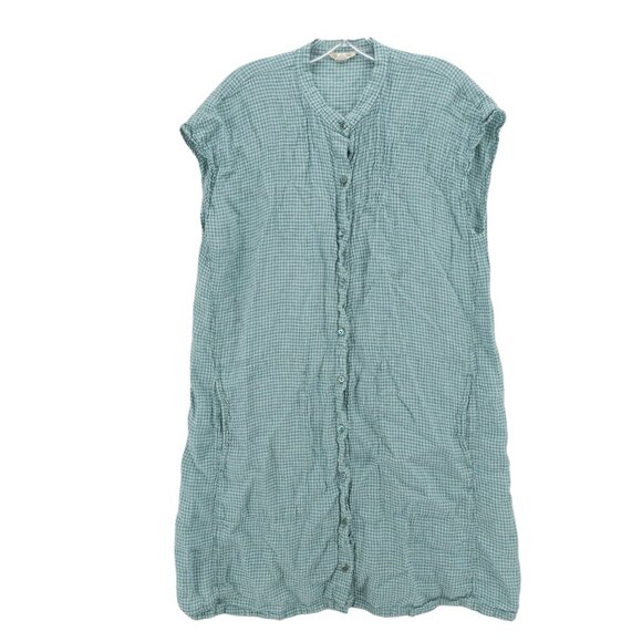 EILEEN FISHER  Amalfi Puckered Organic Linen Shirt Dress Mandaric Collar LARGE - Picture 1 of 10